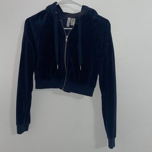 H&M Navy Blue Cropped & Zipped Jacket with Hoodie. Size XS.
